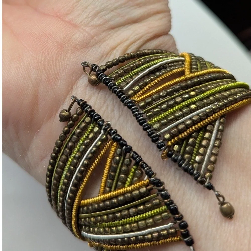 Vintage Multi Strand Beaded Cuff Bracelet Braided Wrap‎ OSFM Boho Braided  Woven